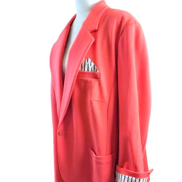 Rafaella Ladies Coral One Button Suit Jacket Lining White w/ Black Stripes 2X - Picture 3 of 6